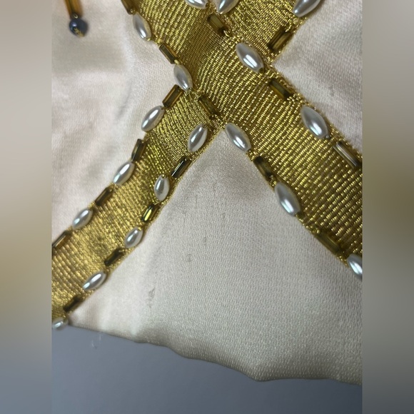 House of De Langhe Vintage Beaded Satin 3/4 Sleeve Blazer Jacket Cream Ivory - Picture 6 of 11